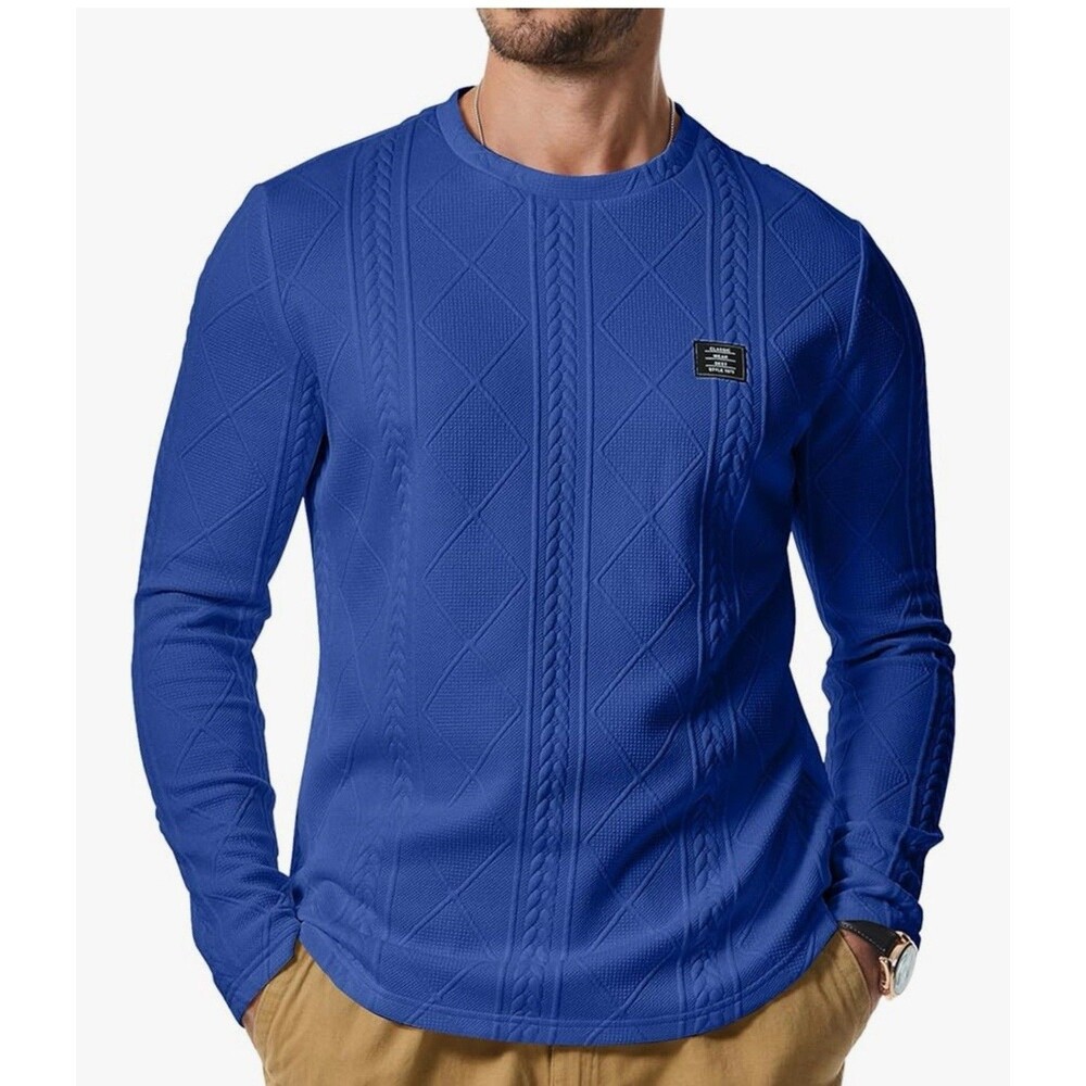JMIERR Men Casual Long Sleeve Shirt Crew Neck Collar Pullover Sweatshirt XL blue